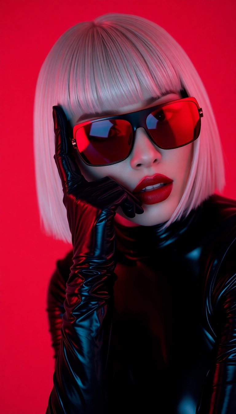 iPhone Fun Y2K Woman Fashion Model in Black and Red Sophisticated Background Royalty-Free Image